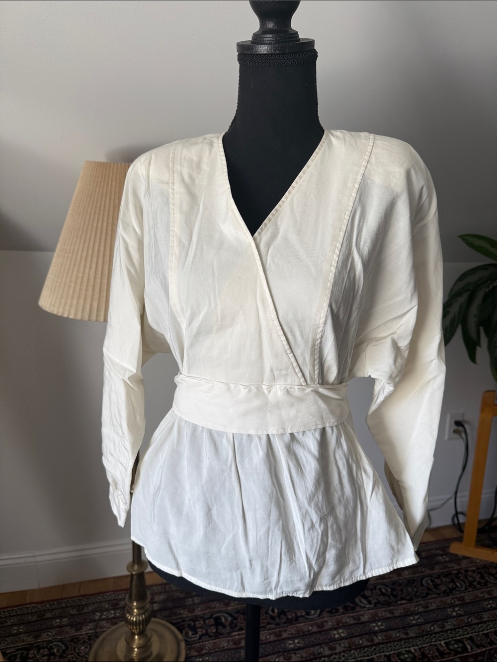 ba&sh Lady Wrap Blouse Ecru Cream Long Sleeve Size Small - Picture 2 of 13
